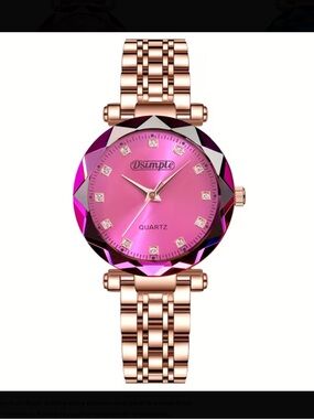 Oulm Rose Gold Bracelet Watch with Pink Quartz Dial
